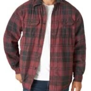 Wrangler Men’s Sherpa Lined Flannel Shirt Jacket Plaid Red Gray Size Large